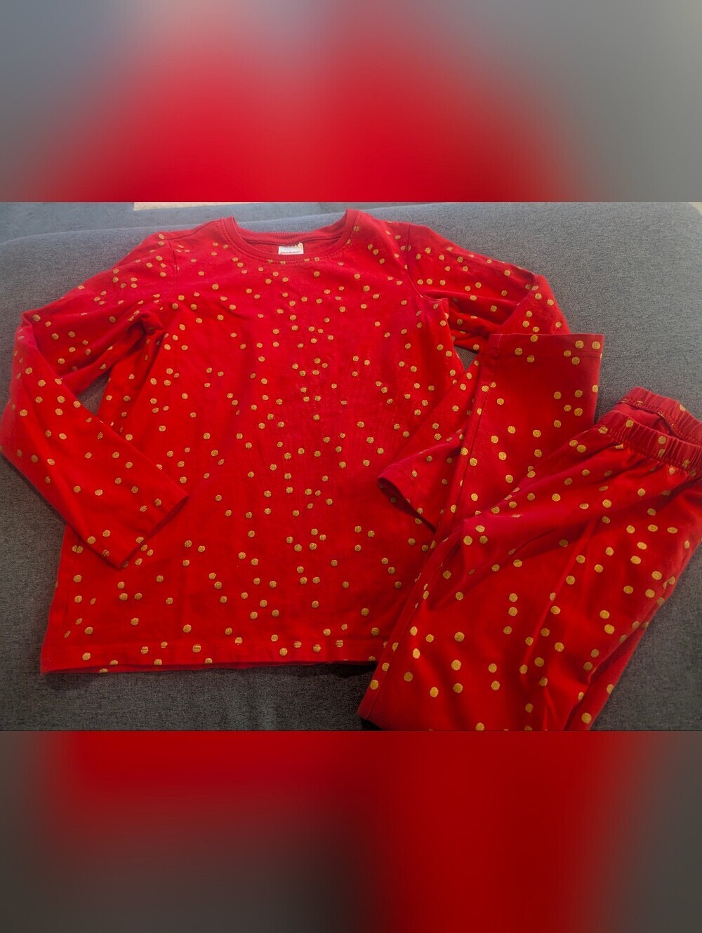 Hanna Andersson Red Pajama Set with Gold Polka Dots